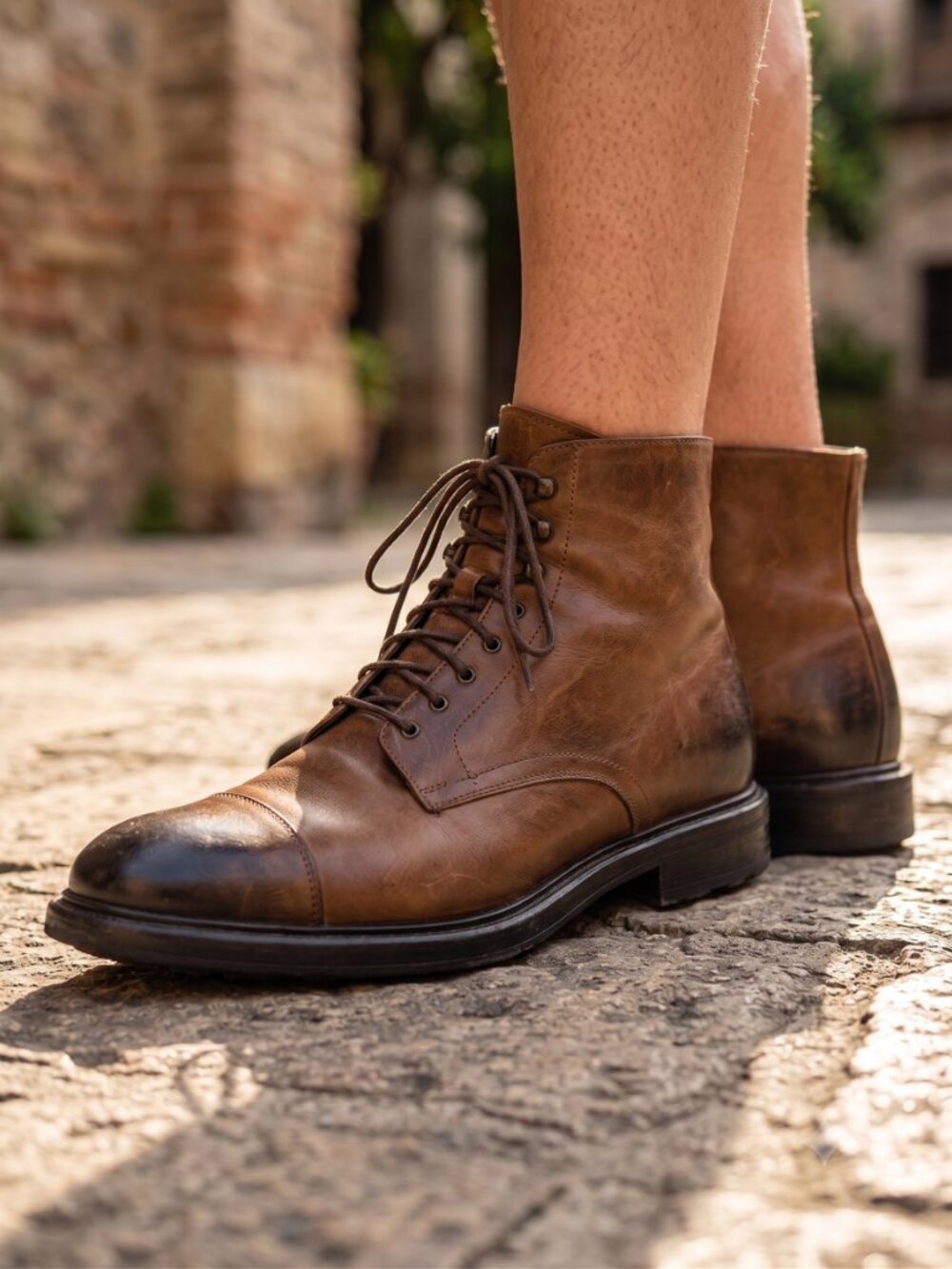To Boot New York Burkett brown burnished leather lace up boots